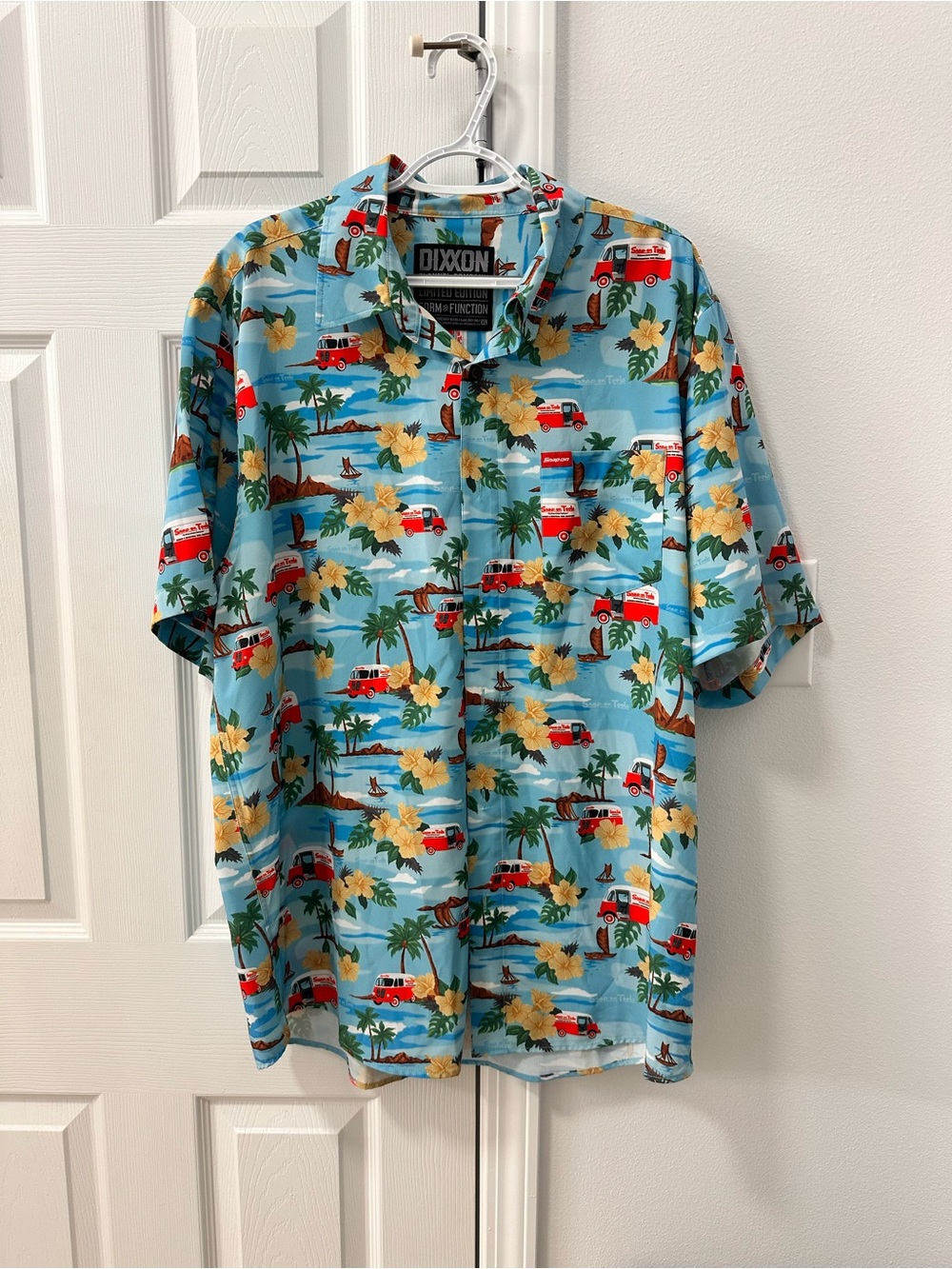 DIXXON Light Blue Tropical Print Short Sleeve Shirt with Red Vans